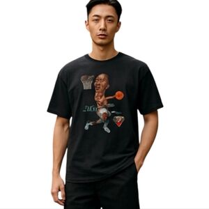 Vtg 1991 Jordan Chicago Bulls Bobblehead Blackish Gray Basketball Graphic Tee